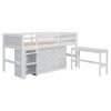 Twin Size Low Loft Bed With Pull-Out Desk, Drawers, Cabinet, and Shelves for White Color