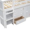 Twin Size Low Loft Bed With Pull-Out Desk, Drawers, Cabinet, and Shelves for White Color