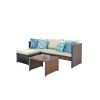 Manhattan Comfort Menton Steel Rattan 2-Piece Chair Lounge and 2 Seater with Coffee Table Patio Set in Cream