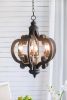 French Country Wood Chandelier, 6-Light Farmhouse Pendant Light Fixture with 28" Adjustable Chain for Kitchen Foyer Hallway, Bulb Not Included