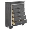 Modern Bedroom Gray Finish 1pc Chest of 5x Dovetail Drawers Beveled Mirror Trim Wooden Furniture Faux Crystal Handles