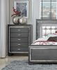 Modern Bedroom Gray Finish 1pc Chest of 5x Dovetail Drawers Beveled Mirror Trim Wooden Furniture Faux Crystal Handles