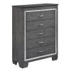 Modern Bedroom Gray Finish 1pc Chest of 5x Dovetail Drawers Beveled Mirror Trim Wooden Furniture Faux Crystal Handles