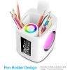 LED Desk Lamp with USB Charging Port&Pen Holder, Study Light with Clock