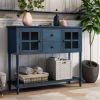 Sideboard Console Table with Bottom Shelf, Farmhouse Wood/Glass Buffet Storage Cabinet Living Room