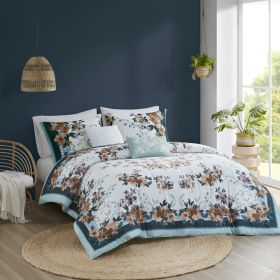 5 Piece Cotton Floral Comforter Set with Throw Pillows (Color: as Pic)