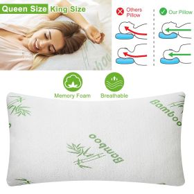 Bamboo Memory Foam Pillow Hypoallergenic Bed Pillow For Head Neck Rest Sleeping Shredded Pillow With Washable Cover [Queen Size] (size: Queen)